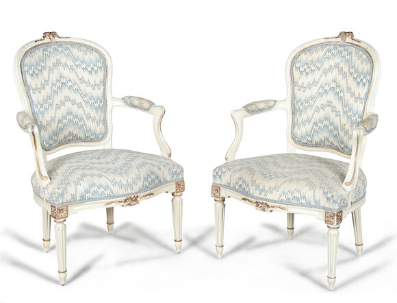 Bonhams : A pair of late 19th century painted fauteuils circa 1880