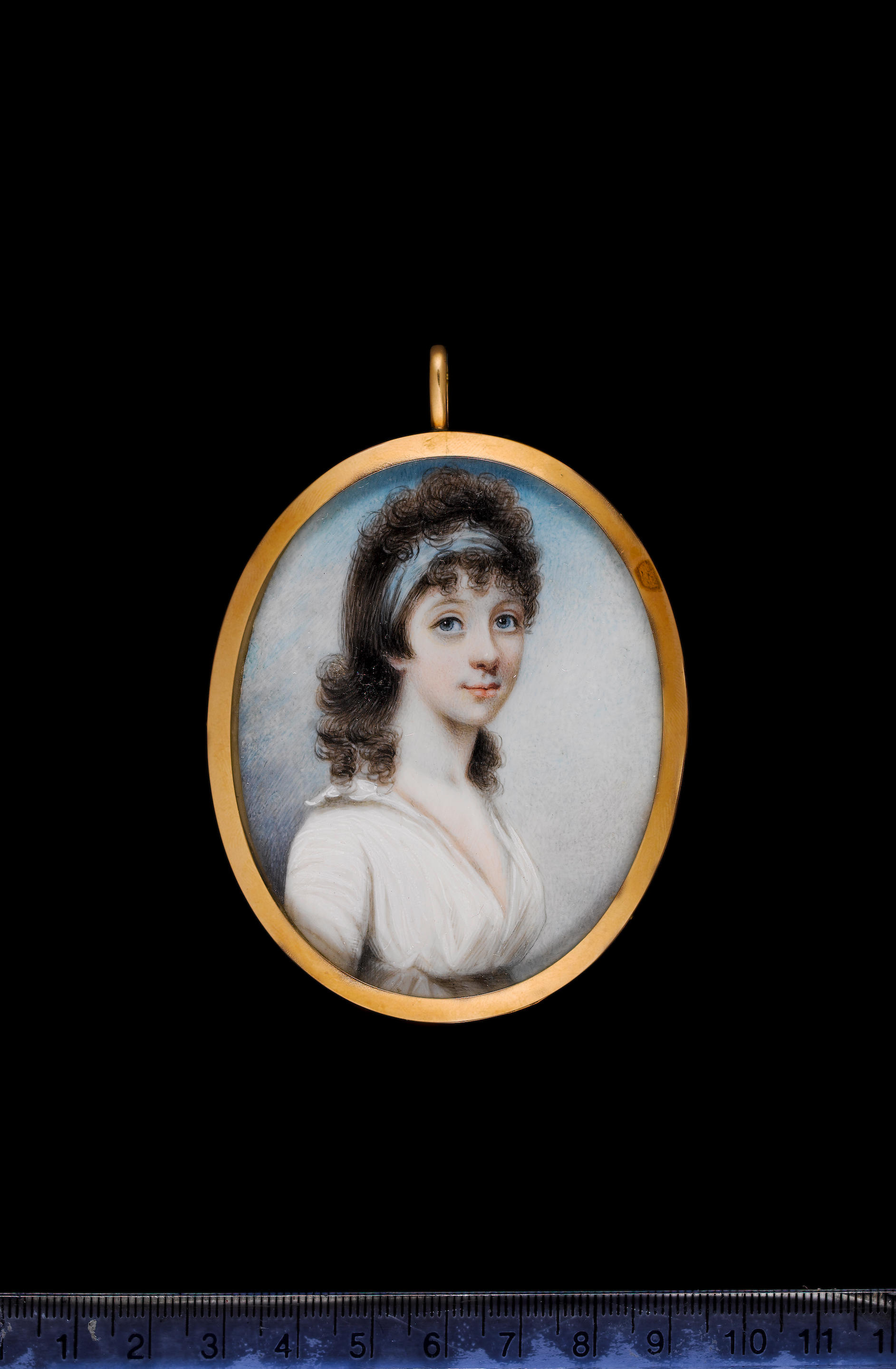 A Lady, Called Mrs Graves, Gazing To Her Left, Wearing Blue Dress With  Frilled White Fichu