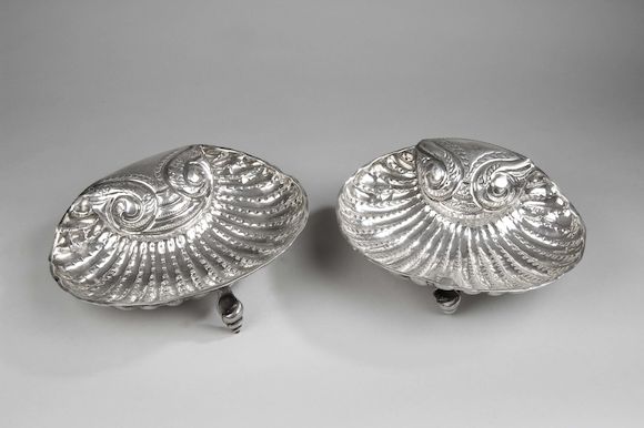 Bonhams : A pair of Peruvian white metal shell form serving dishes 19th ...