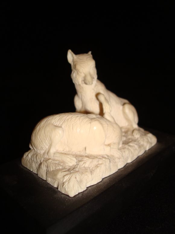Bonhams : A 19th century Continental carved ivory model of two foxes ...