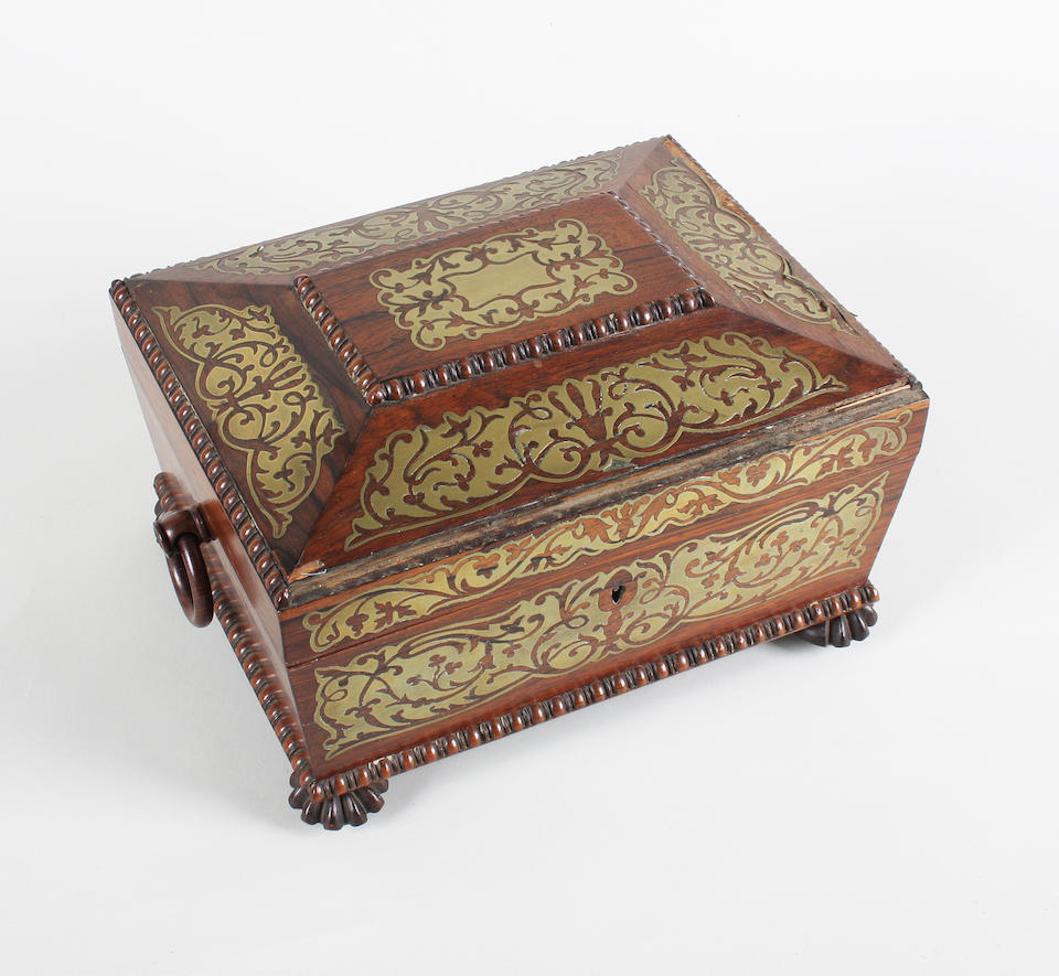 Bonhams : A Regency cut brass inlaid sewing box