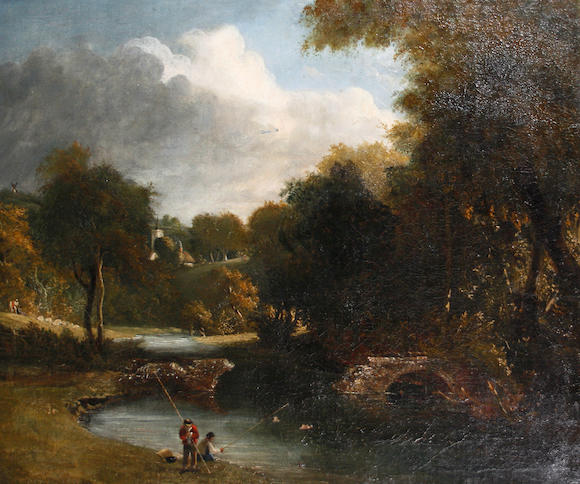 Bonhams : English School, 19th Century Anglers by a river