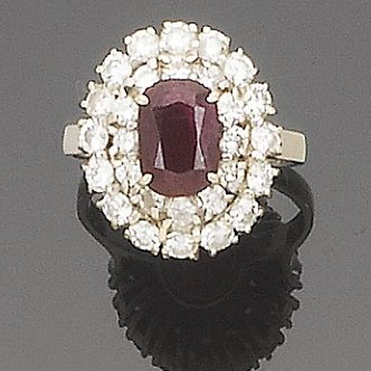 A ruby and diamond cluster ring
