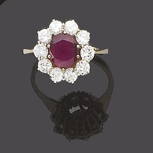 A ruby and diamond cluster ring