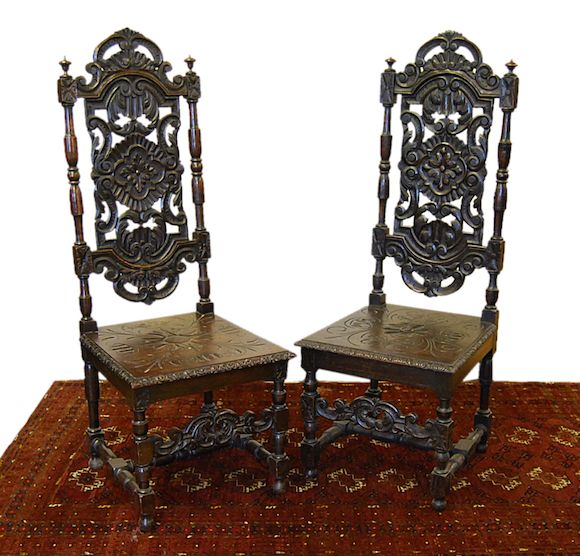 Bonhams : A near set of four Victorian carved oak chairs, in late 17th ...