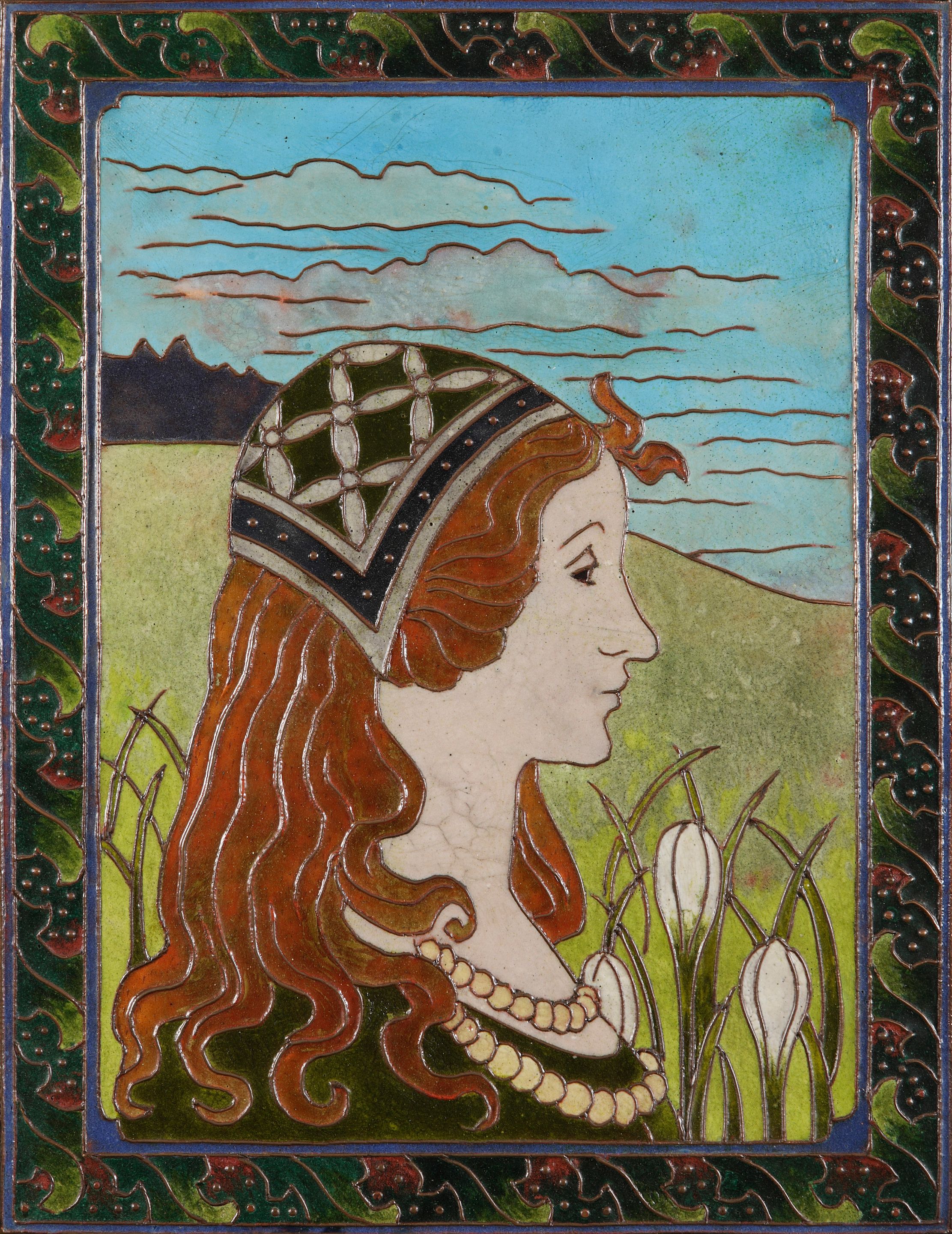 Clement Heaton A copper cloisonné enamel rectangular plaque
