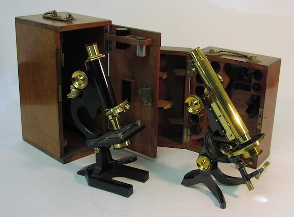 Bonhams : Two compound monocular microscopes, English late 19th century,