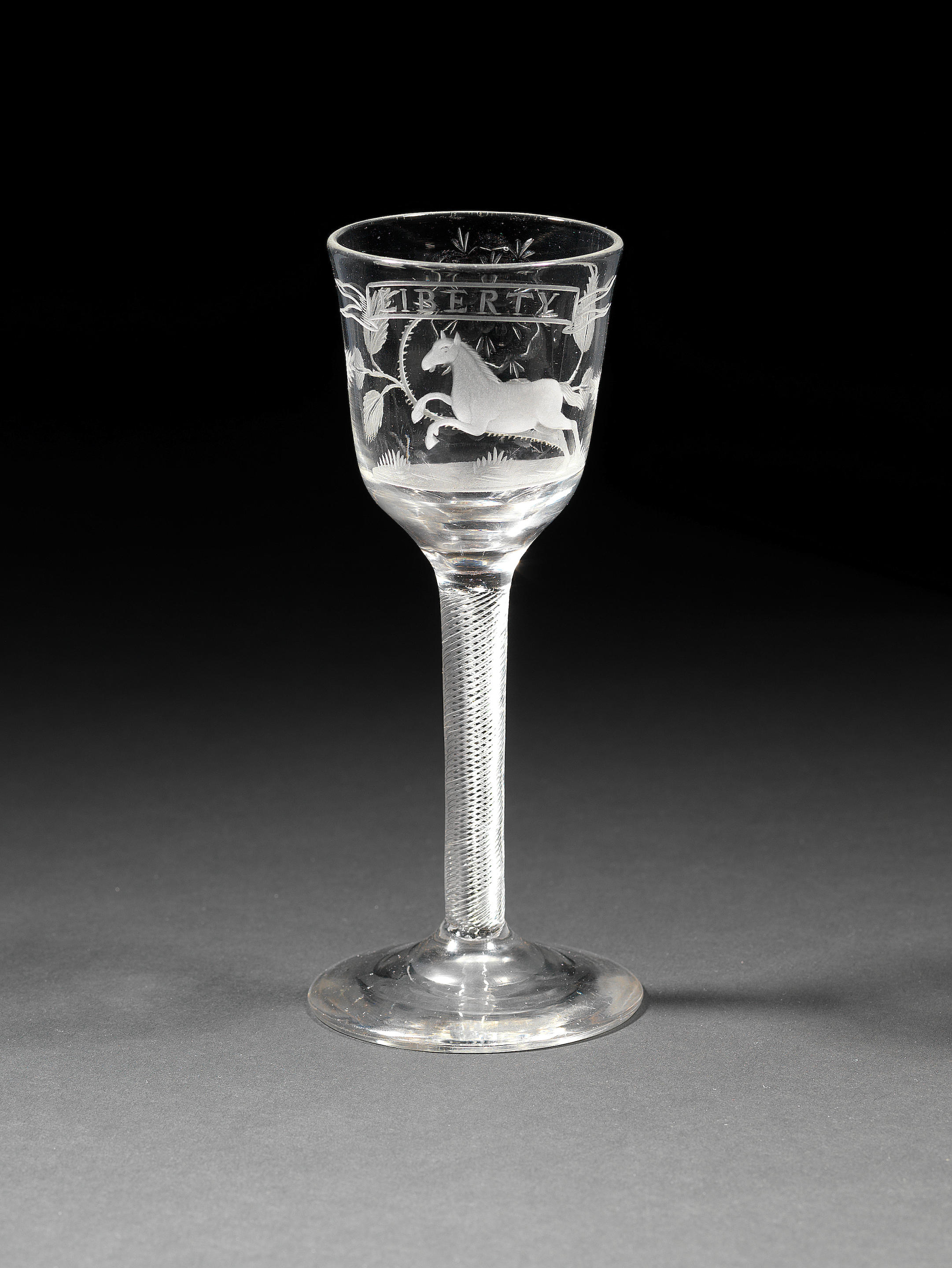 A rare engraved 'Liberty' airtwist wine glass