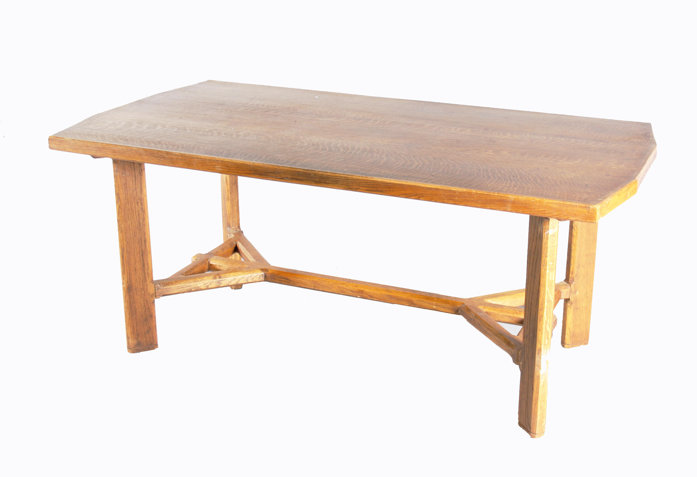 A Cotswold style oak refectory type table in the manner of Gordon Russell