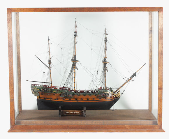 Bonhams : A 20th century painted wood model of a three masted fifty gun ...