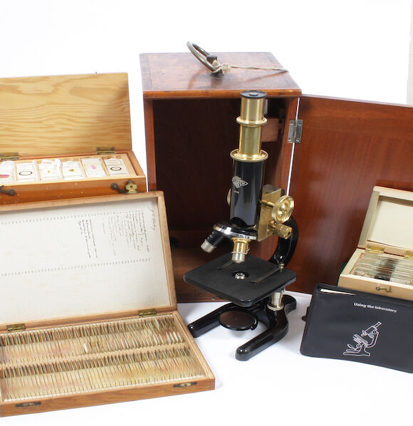 Bonhams : A 20th century brass and black lacquered microscope by W R ...