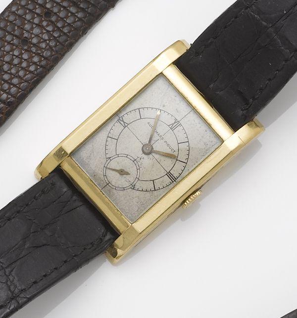 Audemars Piguet. An 18ct gold rectangular wristwatch