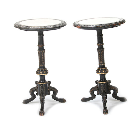 Bonhams : A pair of mid 19th century ebonised and parcel gilt ...