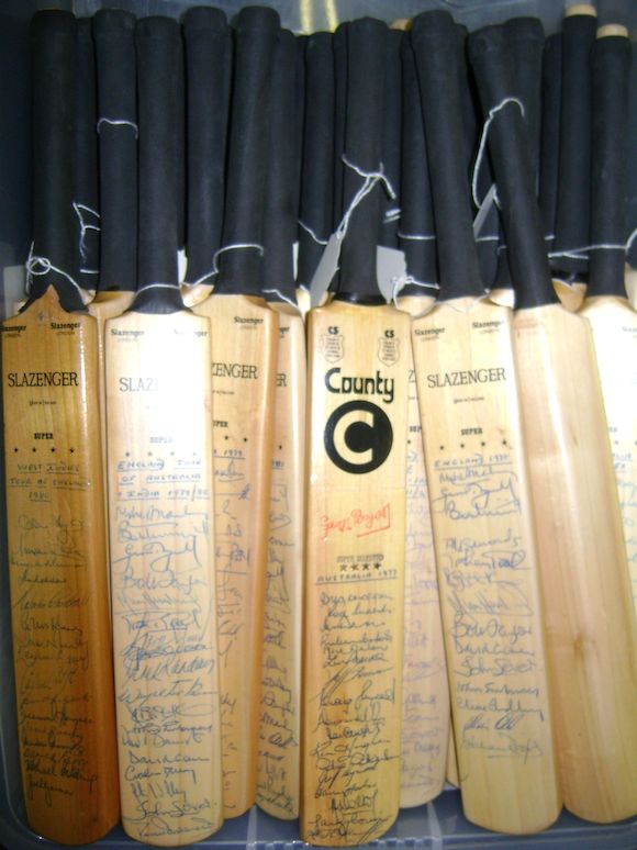 Bonhams : A collection of 1973 to 1982 miniature hand signed cricket bats