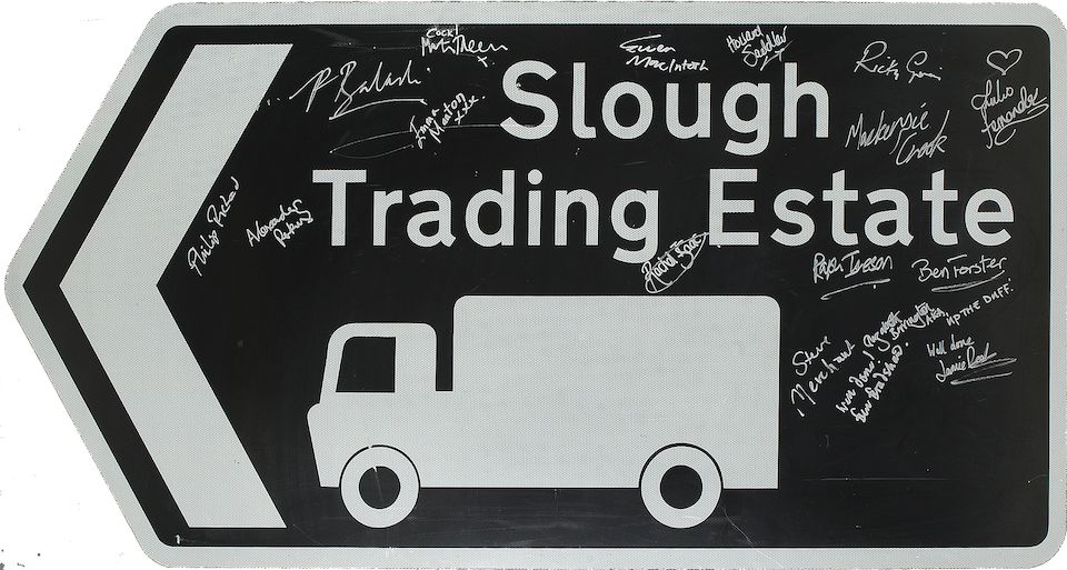 Bonhams The Office a castautographed 'Slough Trading Estate' road sign,
