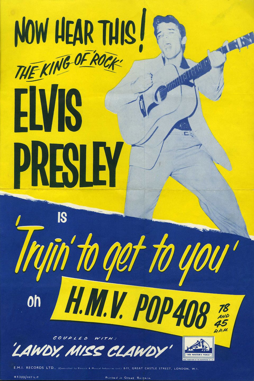 Bonhams Two scarce HMV promo posters for Elvis Presley, UK,
