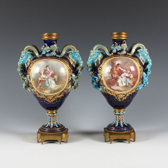 Bonhams : A pair of Sèvres style gilt metal mounted vases Late 19th ...