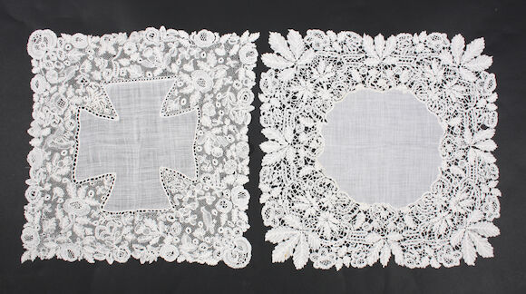 Bonhams : Ten lace edged handkerchiefs including a Honiton guipure example