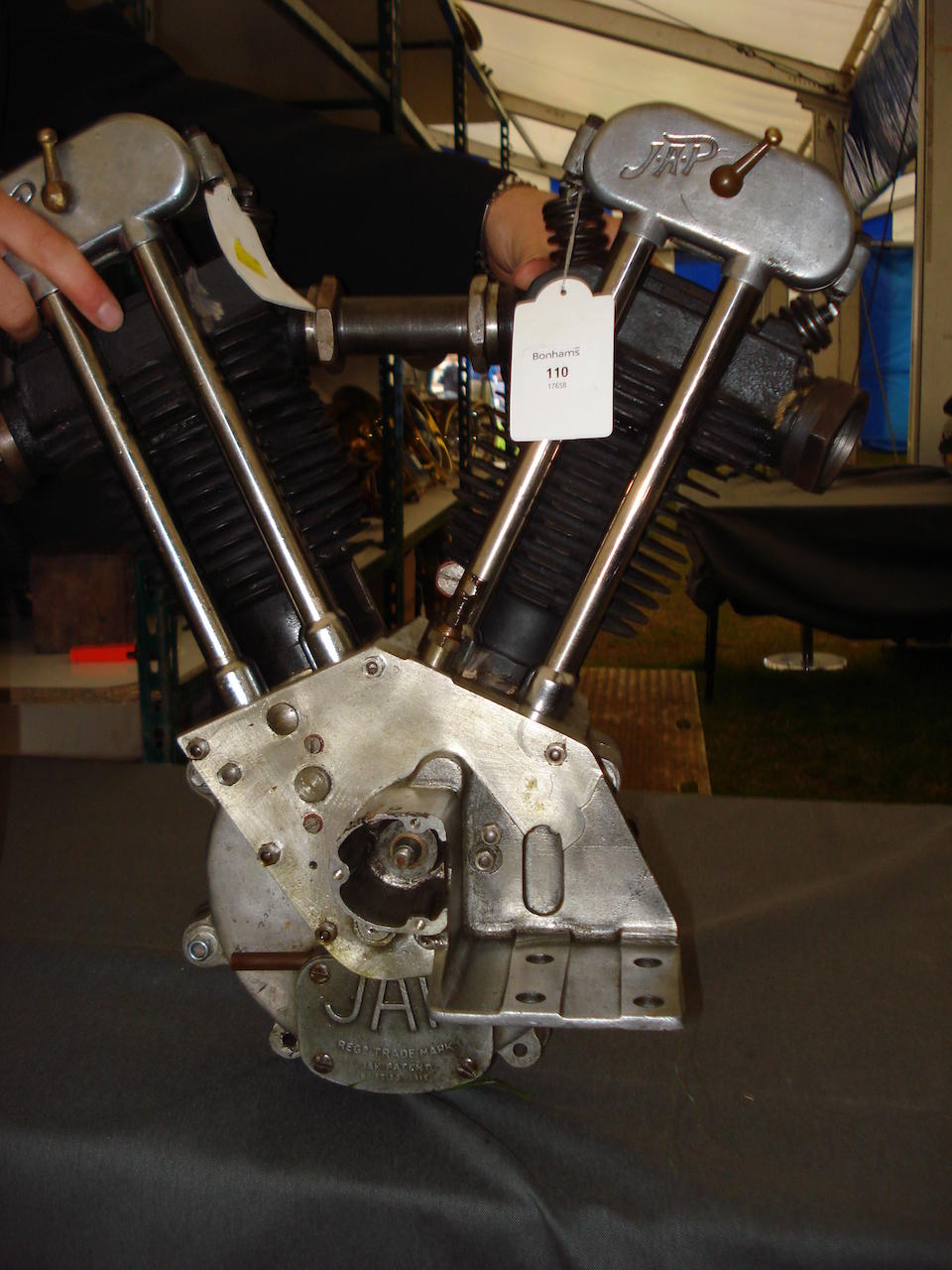 A JAP overhead-valve 680cc V-twin motorcycle engine dating from 1933/34,