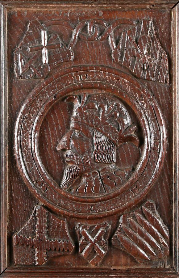 Saltire Raguly Bonhams : A good 16th Century carved oak 'Romayne' panel Depicting a ...