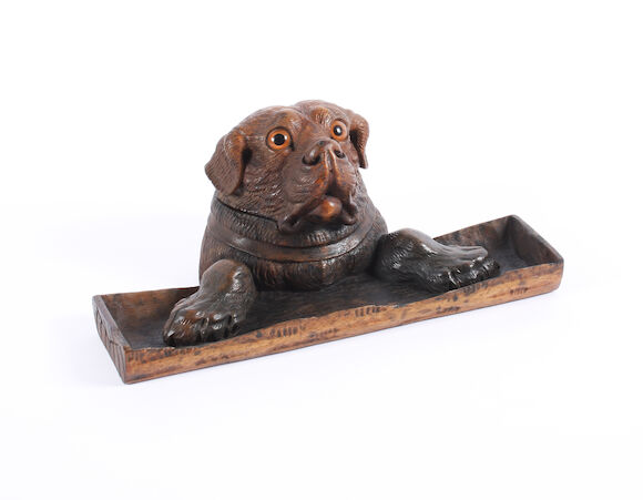 Bonhams : A Swiss carved linden wood and stained novelty inkstand, late ...