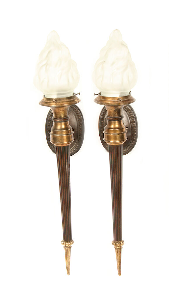 Bonhams : A pair of Empire style gilt and patinated bronze wall mounted ...