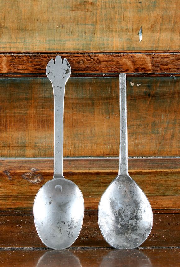 Bonhams : A tryfid pewter spoon circa 1700