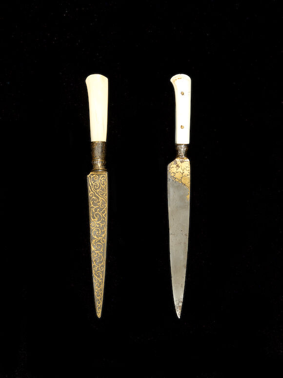 Bonhams : An ivory-hilted gold damascened steel Dagger (kard) India ...