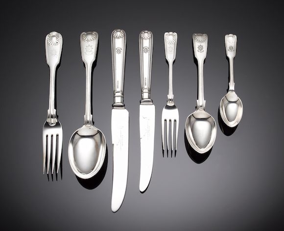 Bonhams : A silver matched Fiddle, Thread and Shell pattern table ...