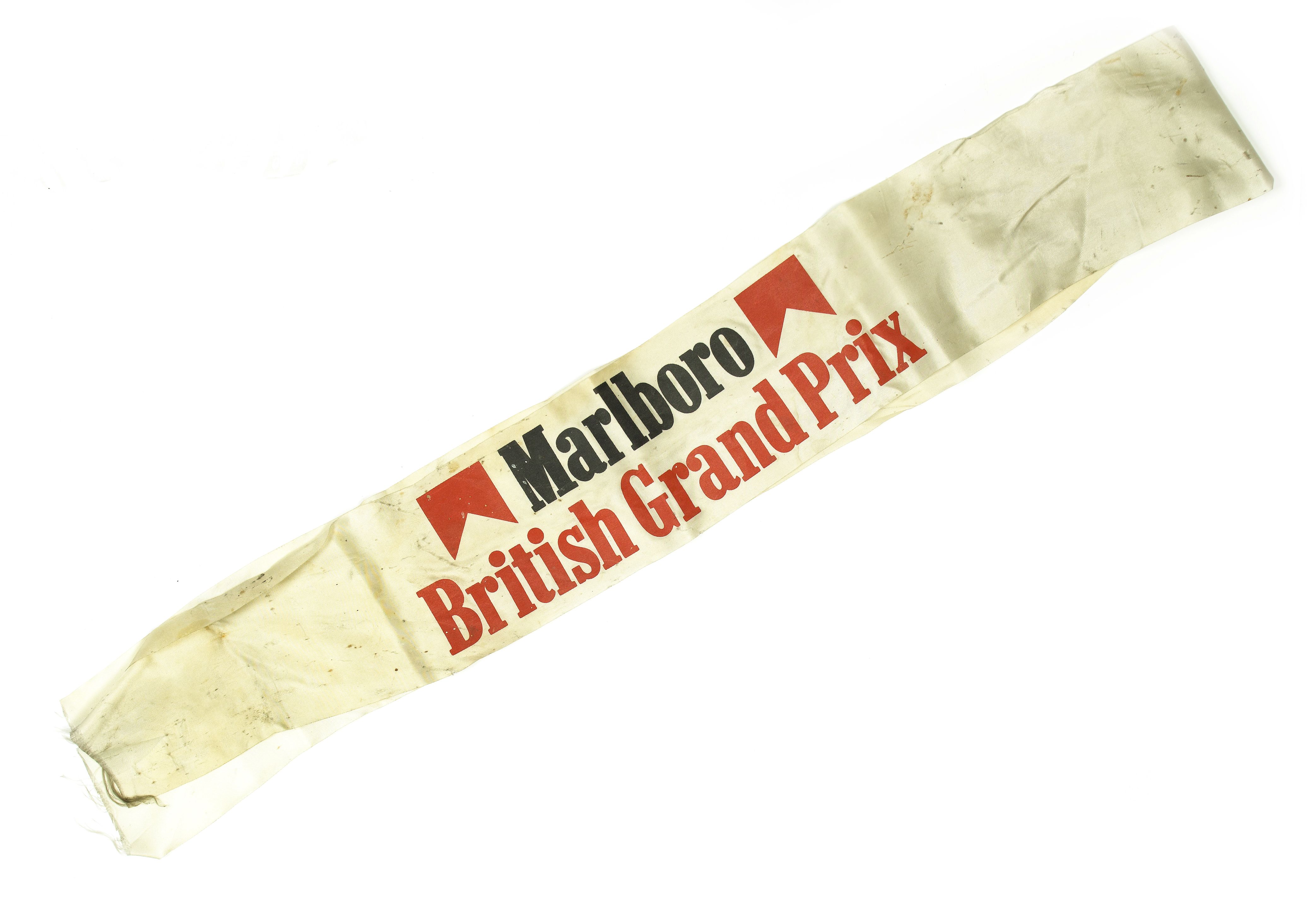 Bonhams Cars Kenny Roberts a Marlboro British Grand Prix winners sash,