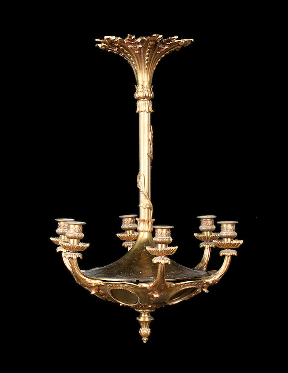 Bonhams : A 19th century French style gilt metal six light chandelier