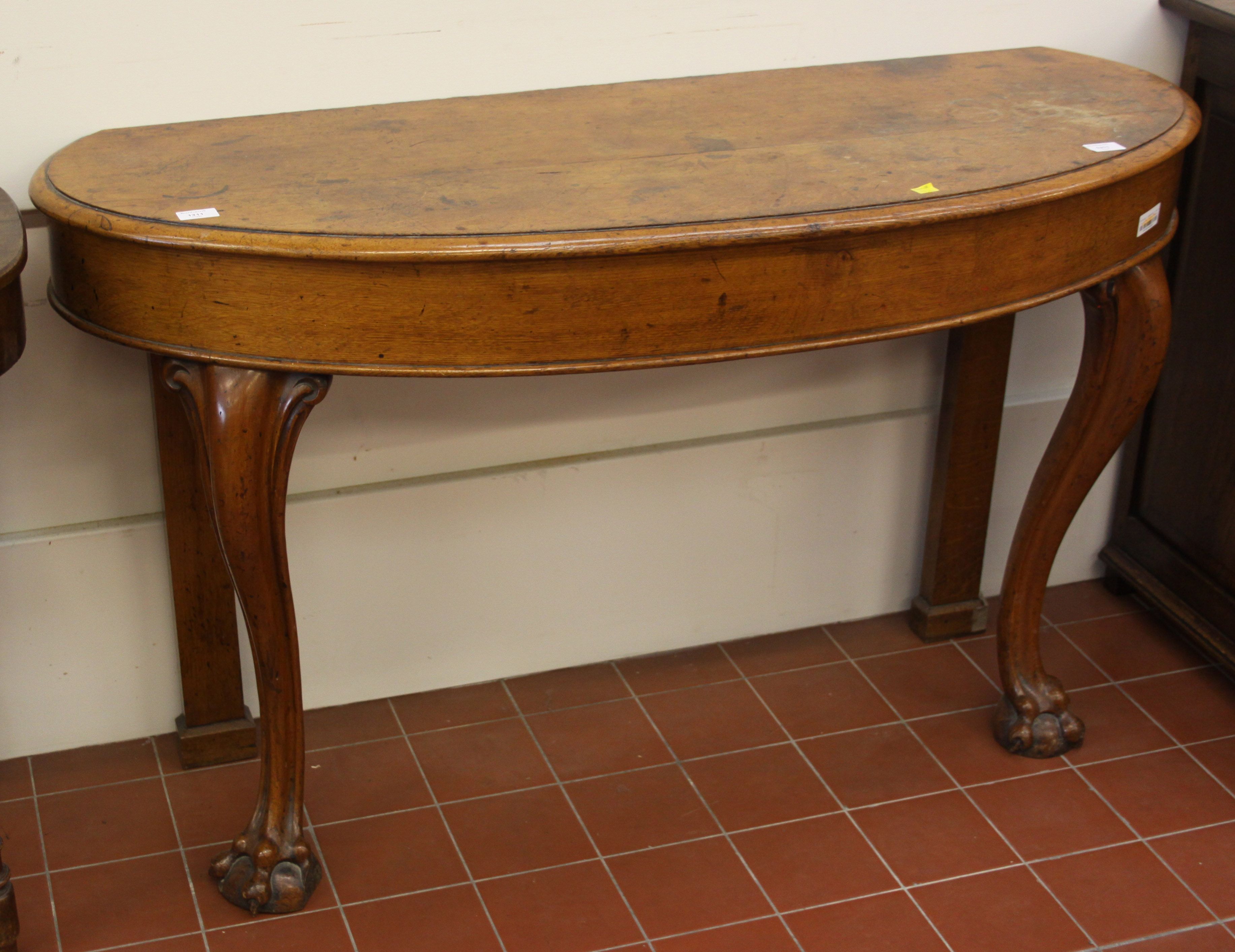 A Victorian oak 'D' console table