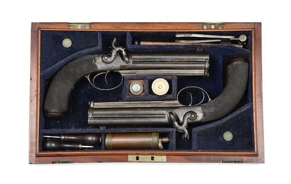 Bonhams : A Cased Pair Of 50-Bore Over-And-Under Percussion Pistols