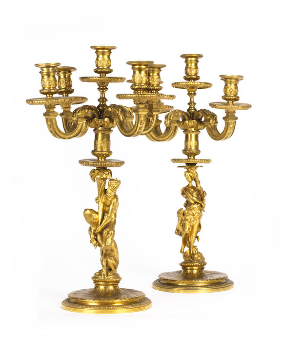 Bonhams : A pair of French 19th century gilt bronze five-light candelabra
