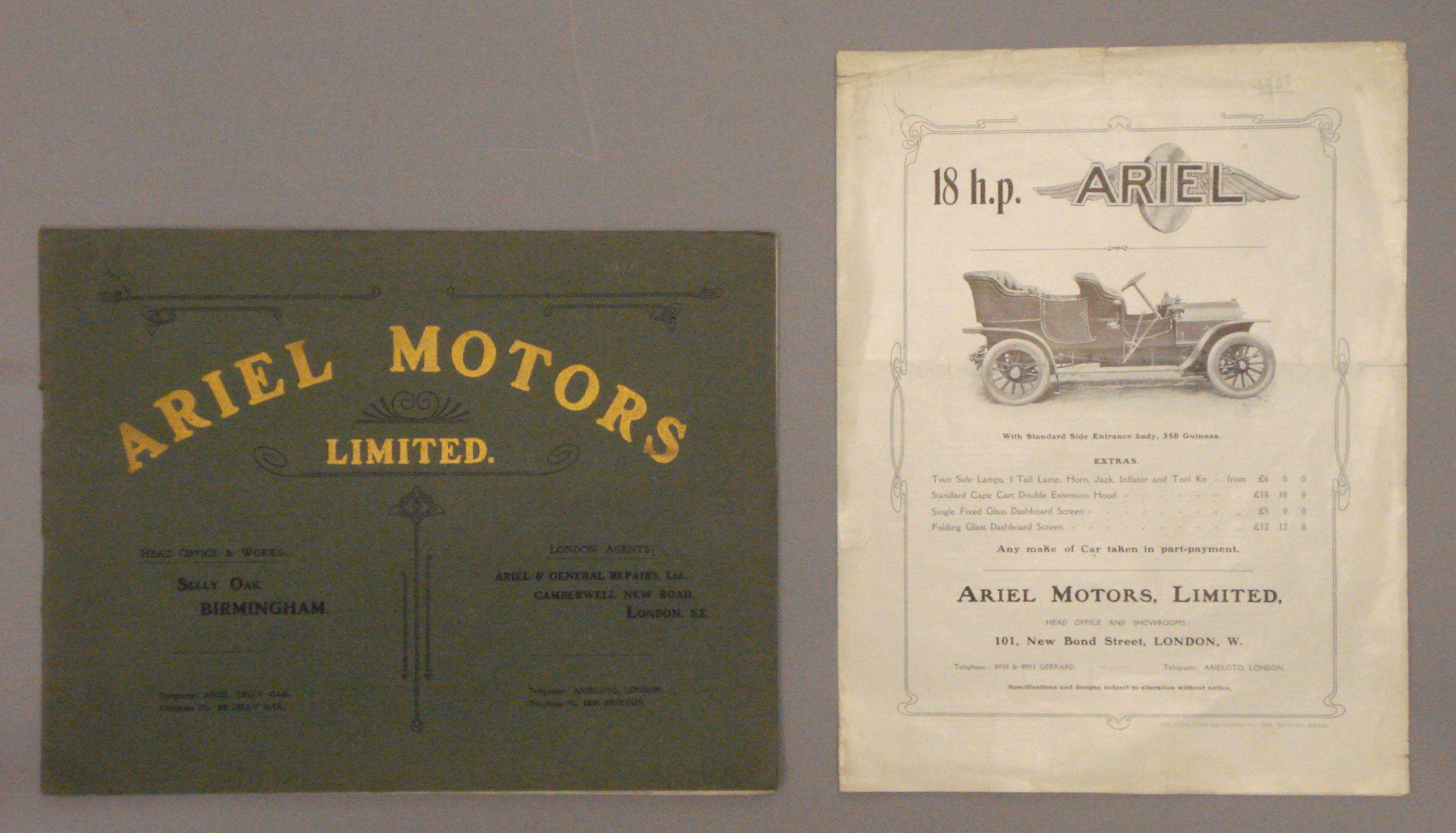 Bonhams Cars : A 1910 Ariel Motors Limited sales catalogue,