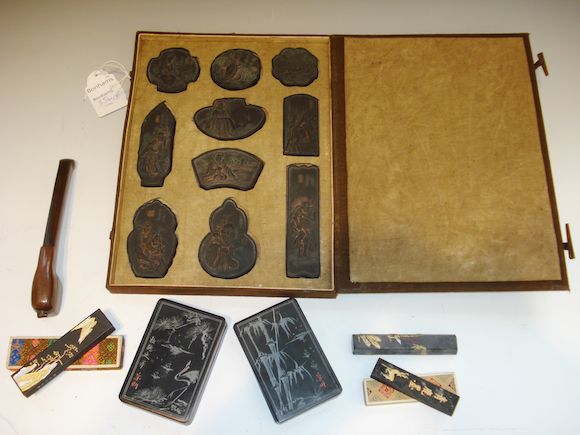 Bonhams : A complete cased set of ten decorative ink tablets 19th century
