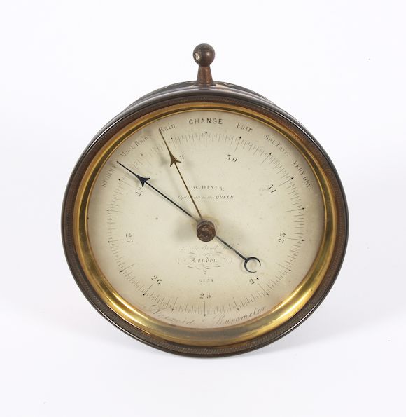 Bonhams : A Victorian gilt brass cased aneroid barometer By 'C. W Dixey'