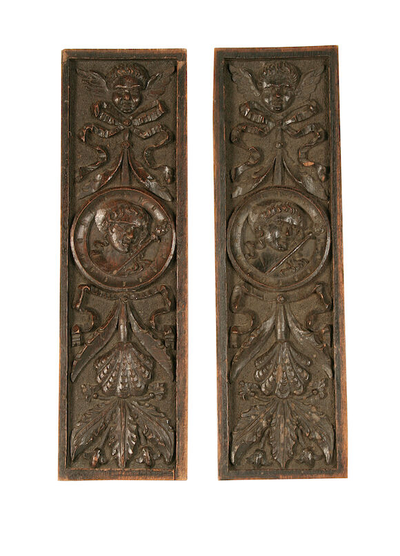 Bonhams : A pair of late 19th century carved oak panels