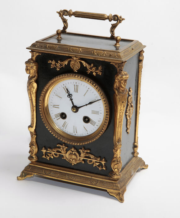 Bonhams : A late 19th century gilt metal and ebonised mantel clock