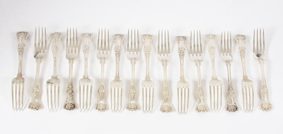 Bonhams : Nine Victorian Kings pattern table forks George Adams, 1858 ...