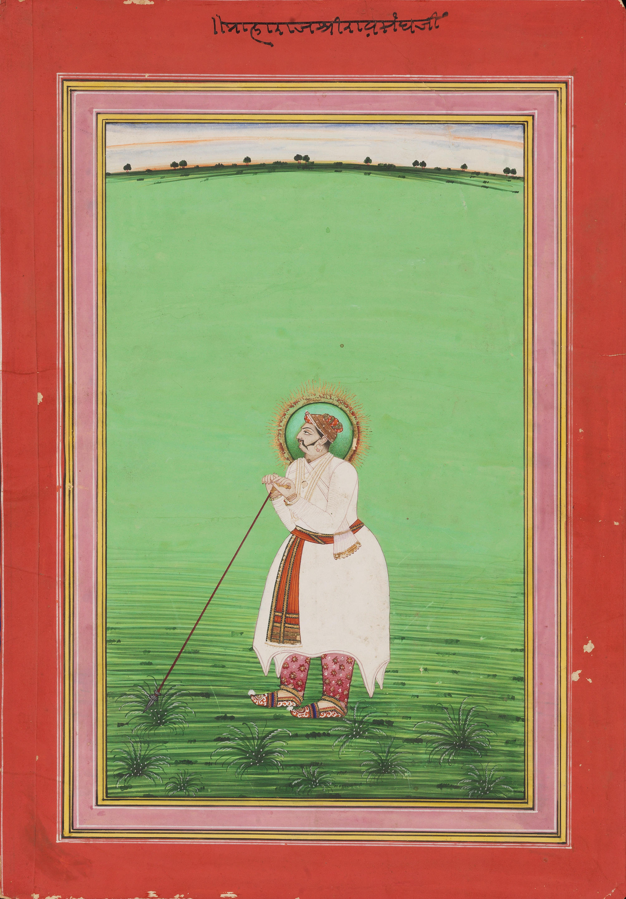 Bonhams A Ruler Possibly Maharajah Bhao Singh Of Jaipur Reg 1615 22 Standing Leaning On A