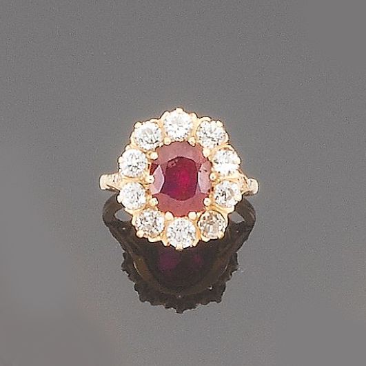 A ruby and diamond cluster ring