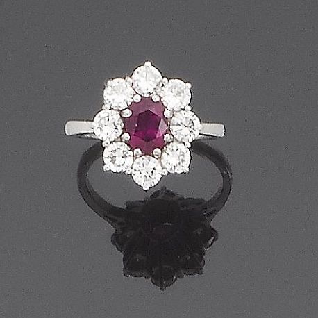 A ruby and diamond cluster ring