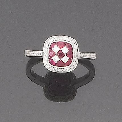 A ruby and diamond cluster ring