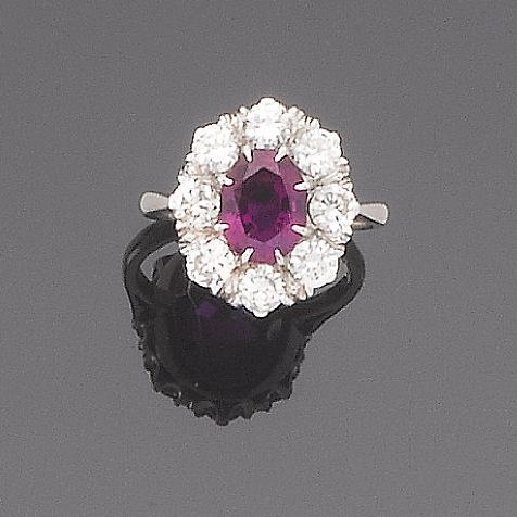 A ruby and diamond cluster ring