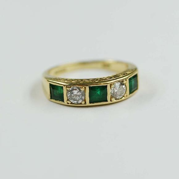 Bonhams : An 18ct emerald and diamond five stone ring by Boodle & Dunthorne