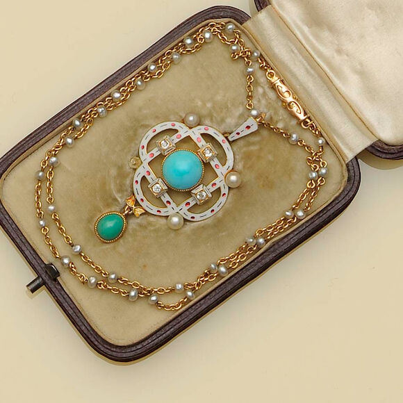 Bonhams : A late Victorian enamelled gem set pendant