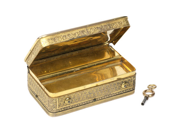 Bonhams : A good silver-gilt musical snuffbox, playing two airs, circa ...