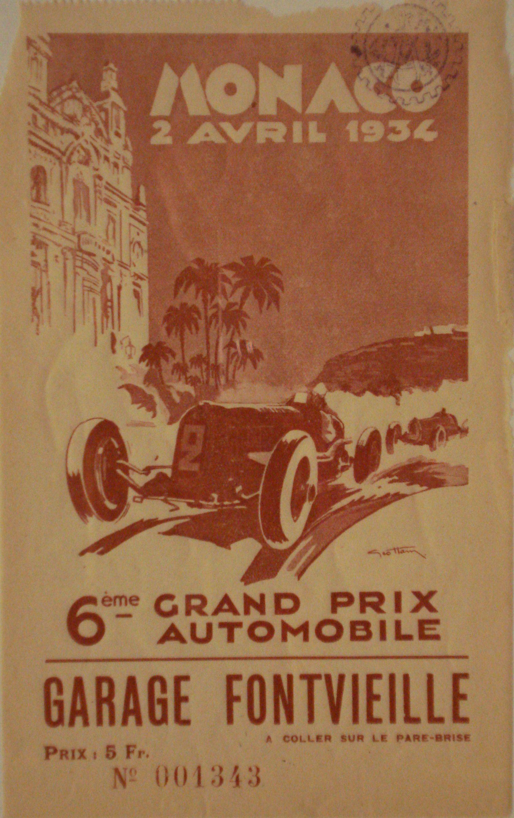 Bonhams Cars : A 1934 Monaco Grand Prix car pass,