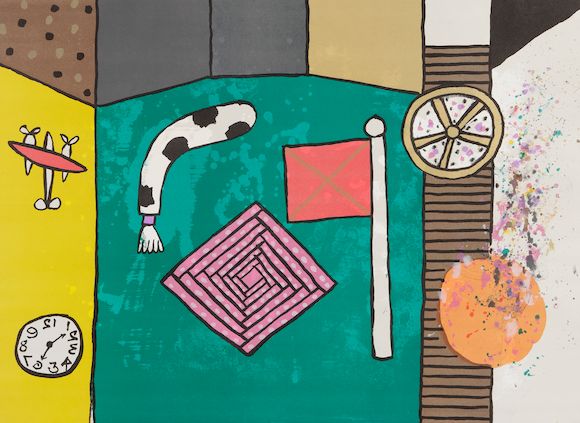 Bonhams : Alan Davie, (British, born 1920) Flag, clock and motifs